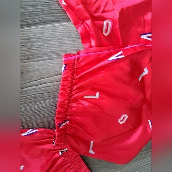 VICTORIA'S SECRET LOVE red silky polyester pj lounge pants pink trim XL - Picture 6 of 9